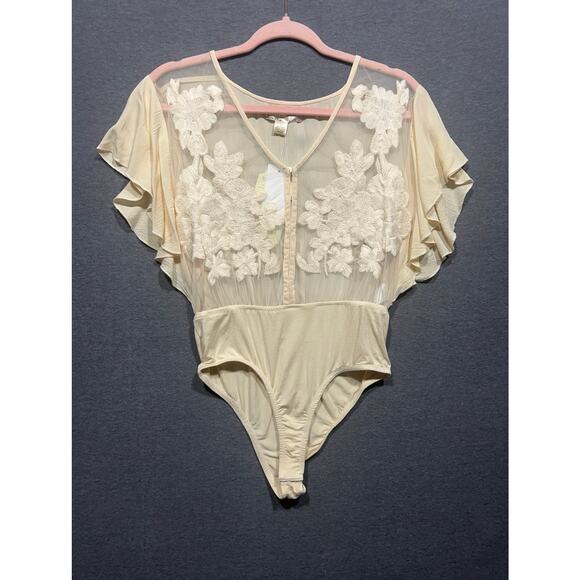 Vinatge B.O.G. Womens Viscose Embroidery Hi Cut Women Bodysuit Ivory Size Small - Picture 1 of 11